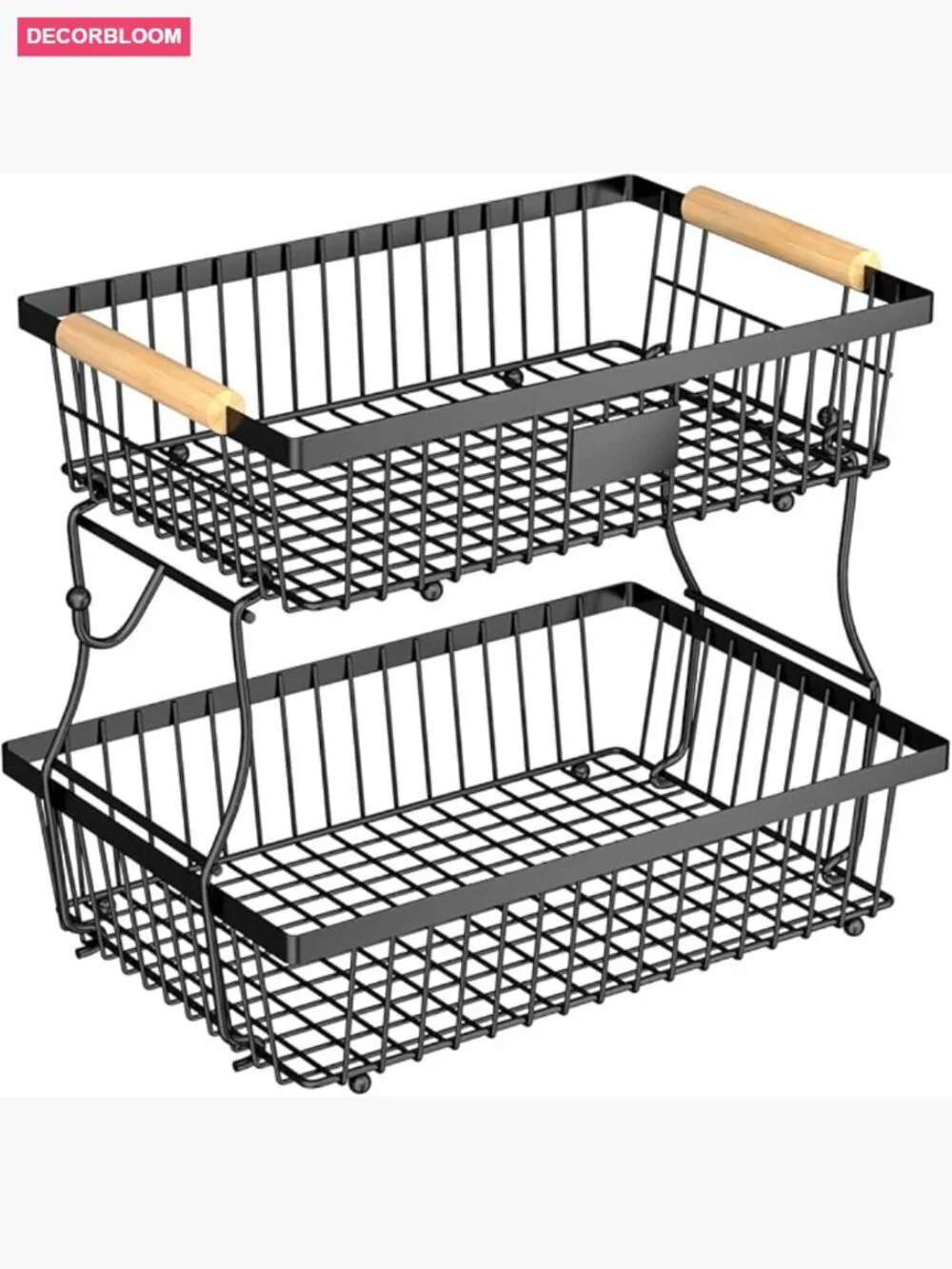 2 Tier Fruit Basket with Banana Hangers, Countertop Metal Storage Stand